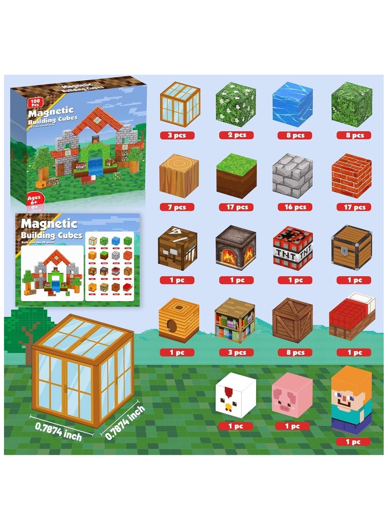 Magnetic Blocks |100PCS Magnetic Building Cube Game, Constructions Toys for Boys & Girls Age 3-4, 5 6 7 8 9 10, STEM Montessori Stacking Toy, Sensory Tiles Building Birthday for Kids - Image 2