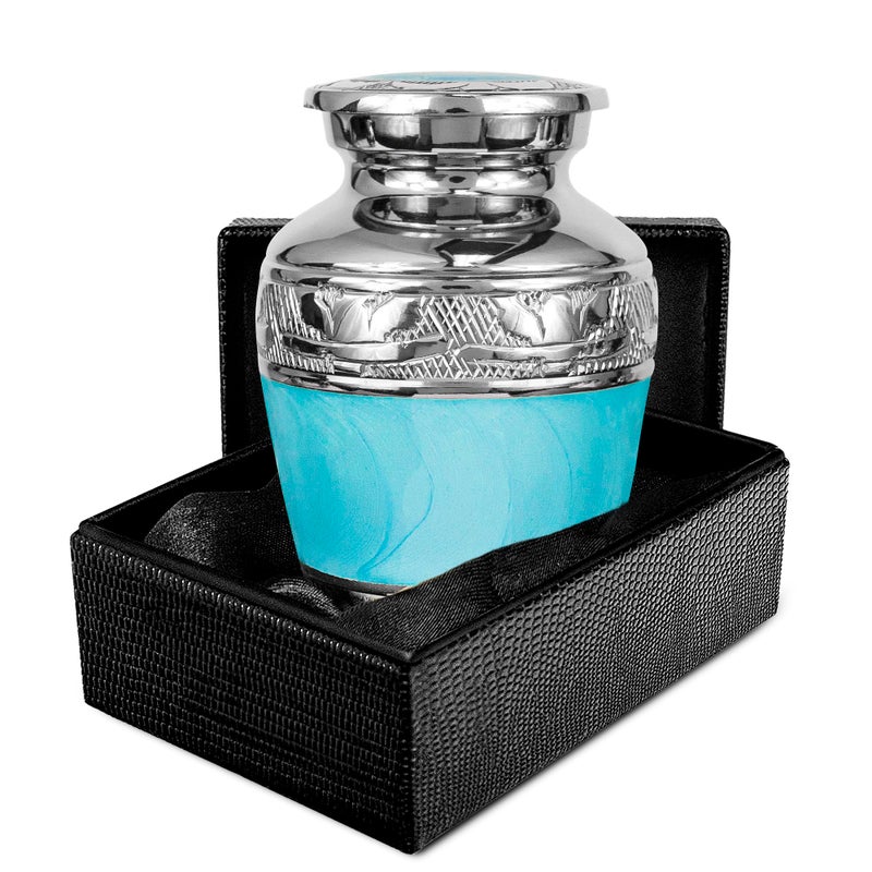 Trupoint Memorials Small Urns for Human Ashes Keepsake, Decorative Mini Cremation Urn for Adult Men and Women, Small Light Blue with Silver Lining - Image 1