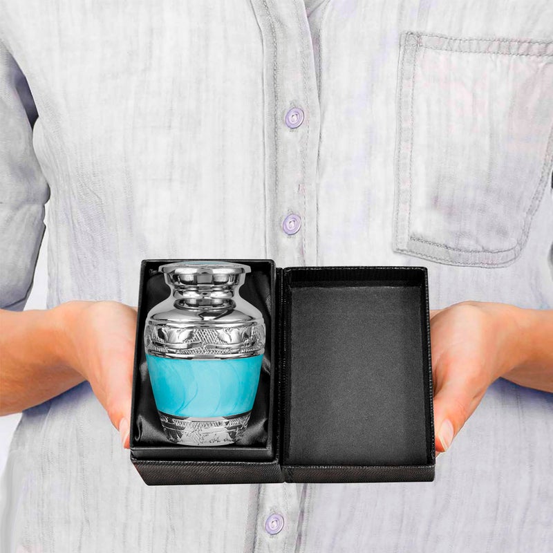 Trupoint Memorials Small Urns for Human Ashes Keepsake, Decorative Mini Cremation Urn for Adult Men and Women, Small Light Blue with Silver Lining - Image 3