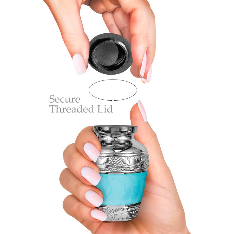 Trupoint Memorials Small Urns for Human Ashes Keepsake, Decorative Mini Cremation Urn for Adult Men and Women, Small Light Blue with Silver Lining - Image 4