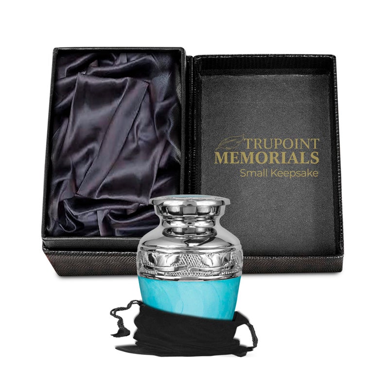 Trupoint Memorials Small Urns for Human Ashes Keepsake, Decorative Mini Cremation Urn for Adult Men and Women, Small Light Blue with Silver Lining - Image 5
