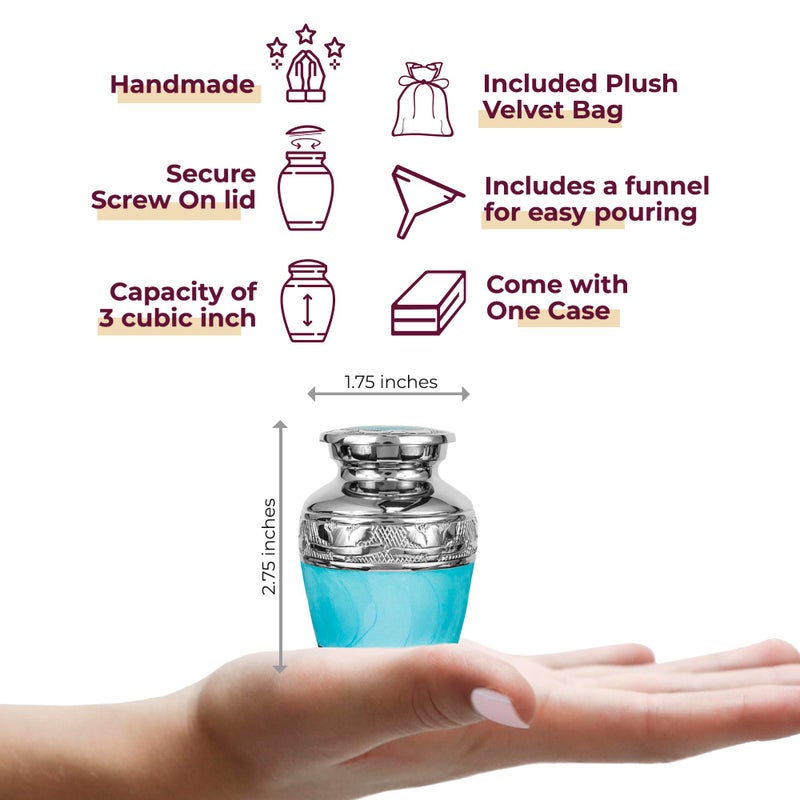Trupoint Memorials Small Urns for Human Ashes Keepsake, Decorative Mini Cremation Urn for Adult Men and Women, Small Light Blue with Silver Lining - Image 2
