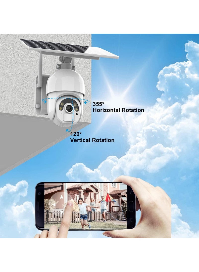 AROAQ كاميرا مراقبة خارجية تعمل بالطاقة الشمسية لاسلكية تعمل بالواي فاي بدقة 1080 بكسل مع تقريب PTZ بزاوية 360 درجة، رؤية ليلية، كشاف، صوت ثنائي الاتجاه، تخزين سحابي أو بطاقة SD، تطبيق Tuya Smart، أبيض - Image 3