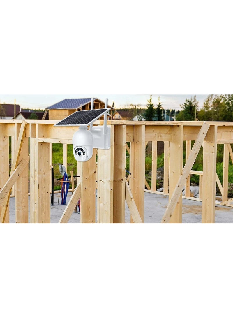 AROAQ كاميرا مراقبة خارجية تعمل بالطاقة الشمسية لاسلكية تعمل بالواي فاي بدقة 1080 بكسل مع تقريب PTZ بزاوية 360 درجة، رؤية ليلية، كشاف، صوت ثنائي الاتجاه، تخزين سحابي أو بطاقة SD، تطبيق Tuya Smart، أبيض - Image 5