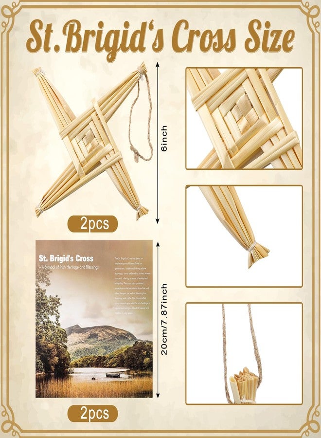 Kathfly 2 Pcs St. Brigid's Wall Cross and Card Irish Gift Saint Brigid's Cross History Card Irish Blessing Gift Ireland Hanging Wall Traditional Decor for Celtic Imbolc Home(6 in,Classic,Straw Color) - Image 2