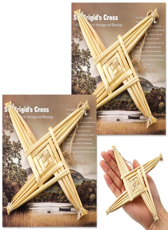 Kathfly 2 Pcs St. Brigid's Wall Cross and Card Irish Gift Saint Brigid's Cross History Card Irish Blessing Gift Ireland Hanging Wall Traditional Decor for Celtic Imbolc Home(6 in,Classic,Straw Color) - Image 1