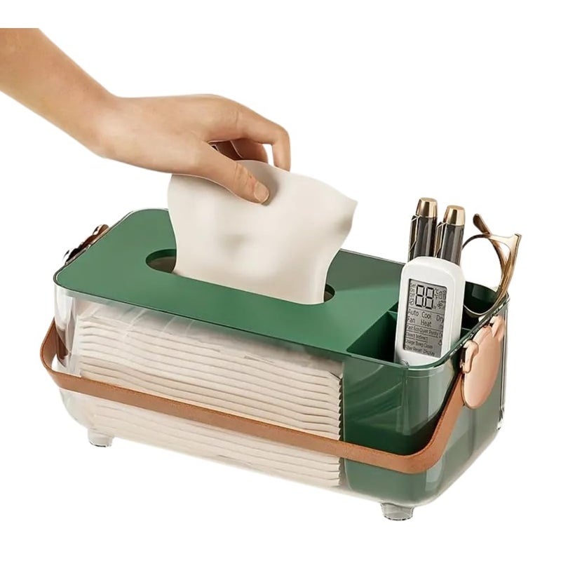 Happy Home Box Liftable Tissue Box Napkin Container Napkin Dispenser Paper Towel Holder Tissue Paper Holder Decorative Tissue Holder Tissue Dispenser Napkin Storage Case Leather (Green)