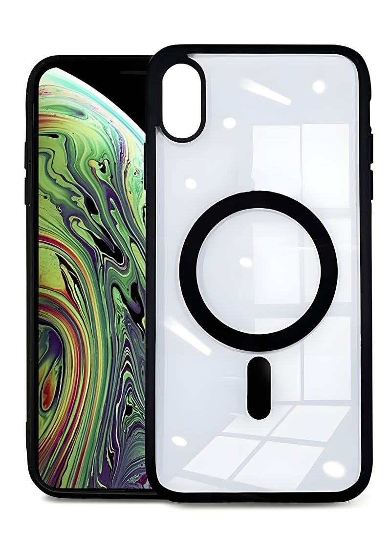 جراب لموبايل ايفون XS Max ماج سيف شفاف يدعم الشحن اللاسلكي المغناطيسي، حماية ضد الصدمات، مقاوم للخدش لموبايل iPhone XS Max - أسود - Image 1