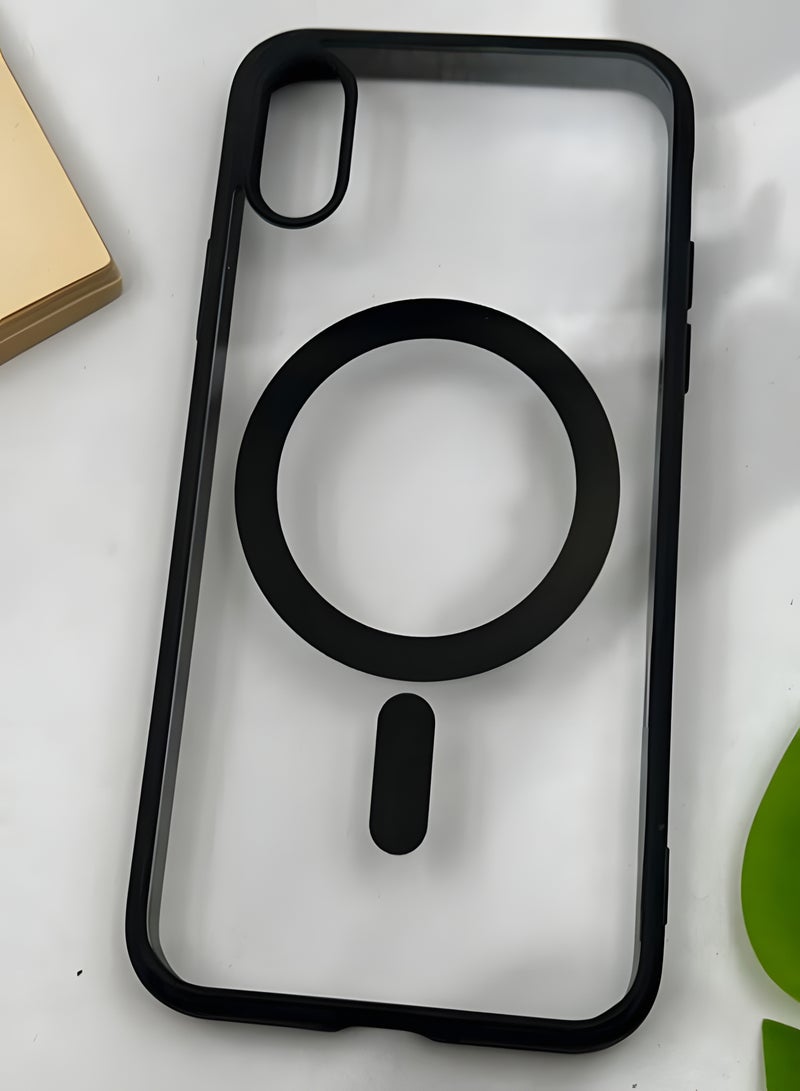 جراب لموبايل ايفون XS Max ماج سيف شفاف يدعم الشحن اللاسلكي المغناطيسي، حماية ضد الصدمات، مقاوم للخدش لموبايل iPhone XS Max - أسود - Image 2