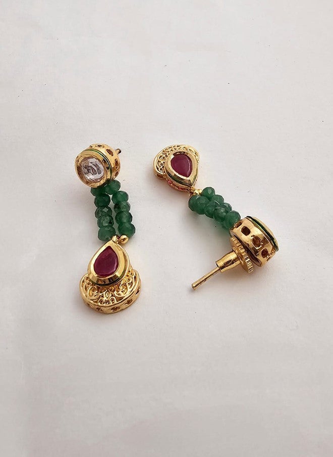 Binnis Wardrobe Gold Plated Kundan Studded & Pearl Beaded Necklace With Earrings - Image 5