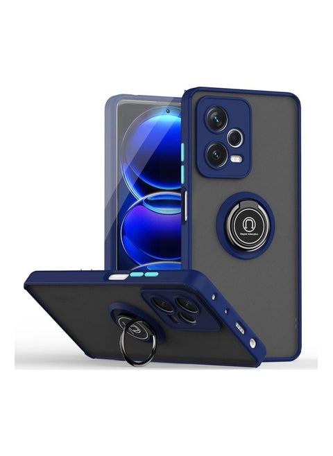 Xiaomi Redmi Note 12 Pro Plus Case, Camera Protection Thin Translucent Shockproof Matte Back Cover with 360 rotational Car Mount Magnetic Ring Holder Case For Redmi Note 12 Pro+ (Blue)