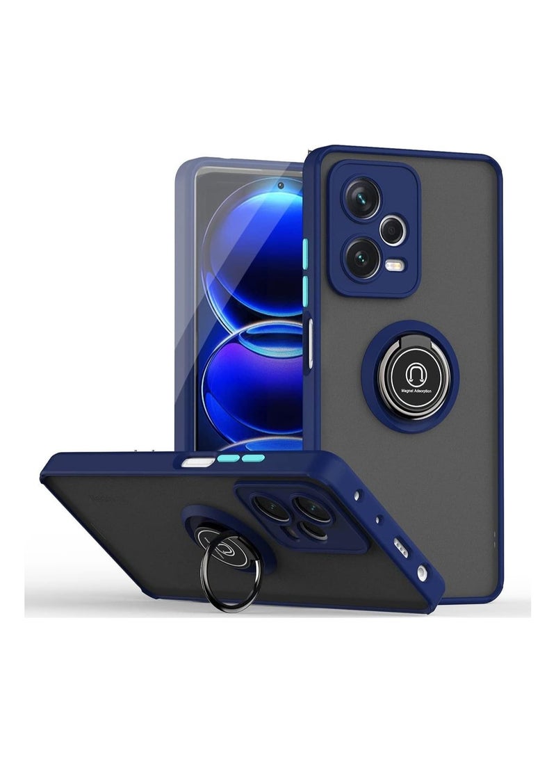 Xiaomi Redmi Note 12 Pro Plus Case, Camera Protection Thin Translucent Shockproof Matte Back Cover with 360 rotational Car Mount Magnetic Ring Holder Case For Redmi Note 12 Pro+ (Blue) 