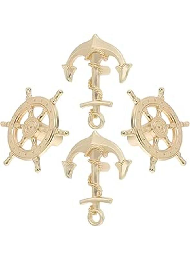 Vintage Ship Wheel Drawer Pulls Retro Gold Metal Kitchen Cabinet Handles Nautical Style Hardware - Image 1