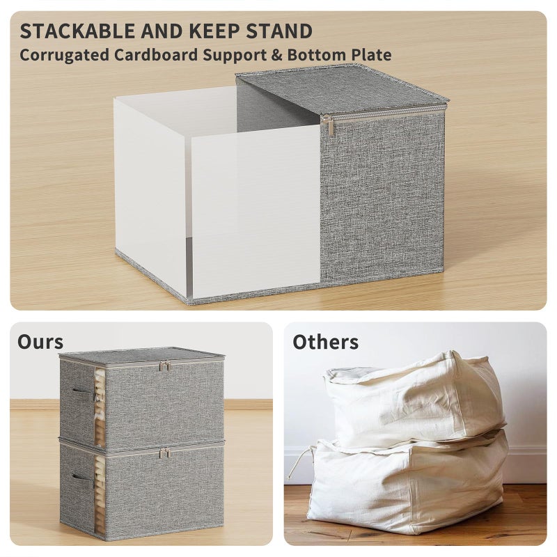 KitHero Clothes Storage Bins with Sturdy Frames, Foldable Fabric Clothing Organizer Box for Moving, Sweater Storage Cube with Lids and Zipper, Linen Closet Storage Bags for Blankets, Clothes, Sheet - Image 3