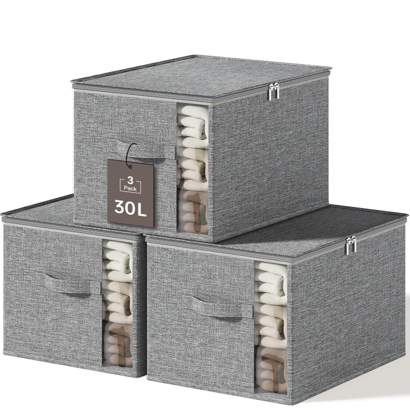 KitHero Clothes Storage Bins with Sturdy Frames, Foldable Fabric Clothing Organizer Box for Moving, Sweater Storage Cube with Lids and Zipper, Linen Closet Storage Bags for Blankets, Clothes, Sheet - Image 1