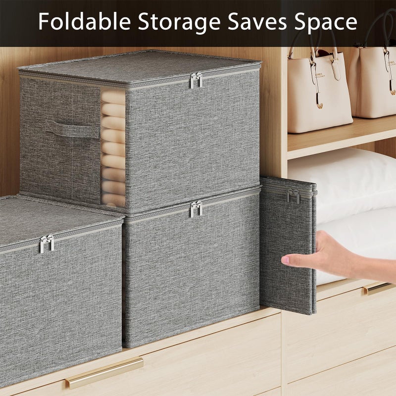 KitHero Clothes Storage Bins with Sturdy Frames, Foldable Fabric Clothing Organizer Box for Moving, Sweater Storage Cube with Lids and Zipper, Linen Closet Storage Bags for Blankets, Clothes, Sheet - Image 4