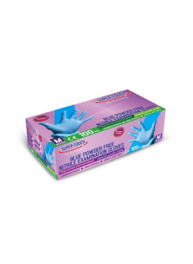 Super Touch Nitrile Gloves Blue Powder Free [Medium] 100Pc