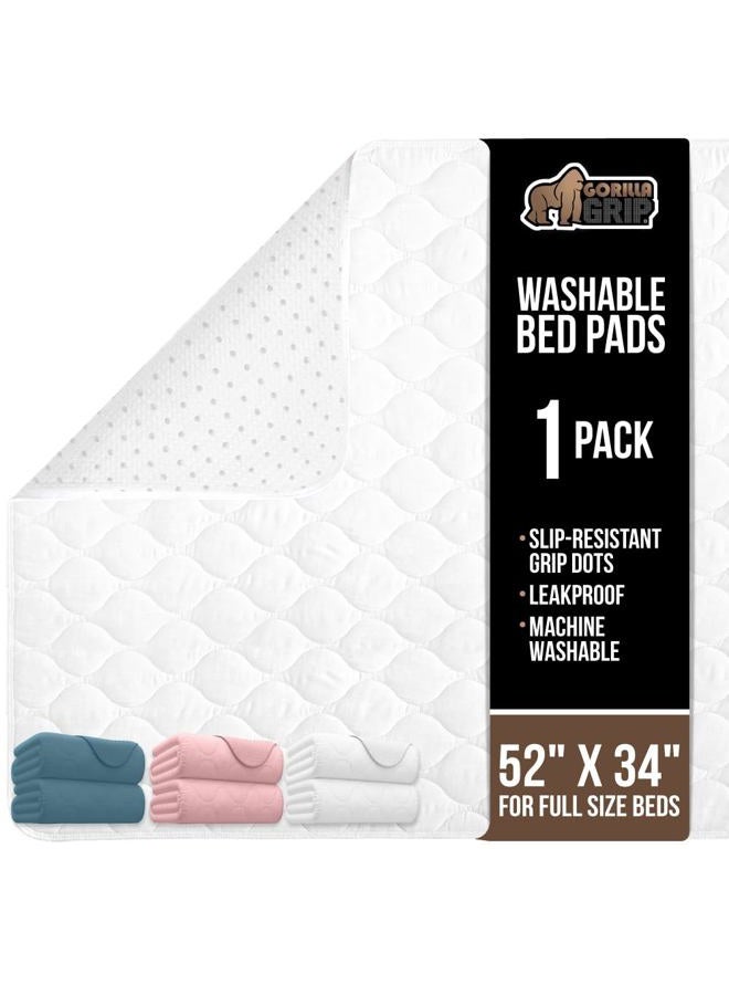 GORILLA GRIP Washable Underpads, Waterproof Reusable Heavy Absorbency Incontinence Bed Pads, Leak Proof Toddler Mattress Pad, 52x34 Slip Resistant Protector for Bedwetting, Adults and Kids, White - Image 1