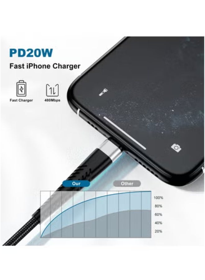 بروماس كيبل شحن سريع مضفر بطول 3 متر معتمد, منفذ USB C الى لايتنيج متوافق مع هواتف ايفون 14 برو/ 14 برو ماكس/ 14/ 14 بلس/13/12/11/X/8/7/ ايباد 9 - Image 4