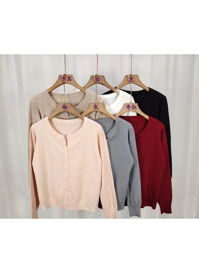 Generic Autumn Winter Slim-Fit Knit Cardigan Pink  - Image 5