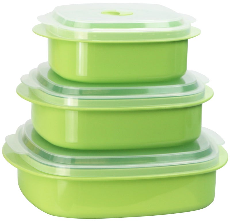 Reston Lloyd Nesting Microwave Containers Set of 3 Adjustable Steam Vents Airtight Meal Prep Durable BPAFree Plastic Freezer Dishwasher Safe Cookware Food Storage Anyday Cookware Lime