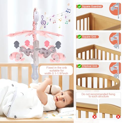 Blublu Park Upgraded Blublu Park Musical Crib Mobile for Girls, Baby Mobile with Hanging Rotating Toys Woodland Nursery Decor for Newborn Baby, Boys Girls, Digital Music Box with 3 Modes, 12 Lullabies (Pink) - Image 2