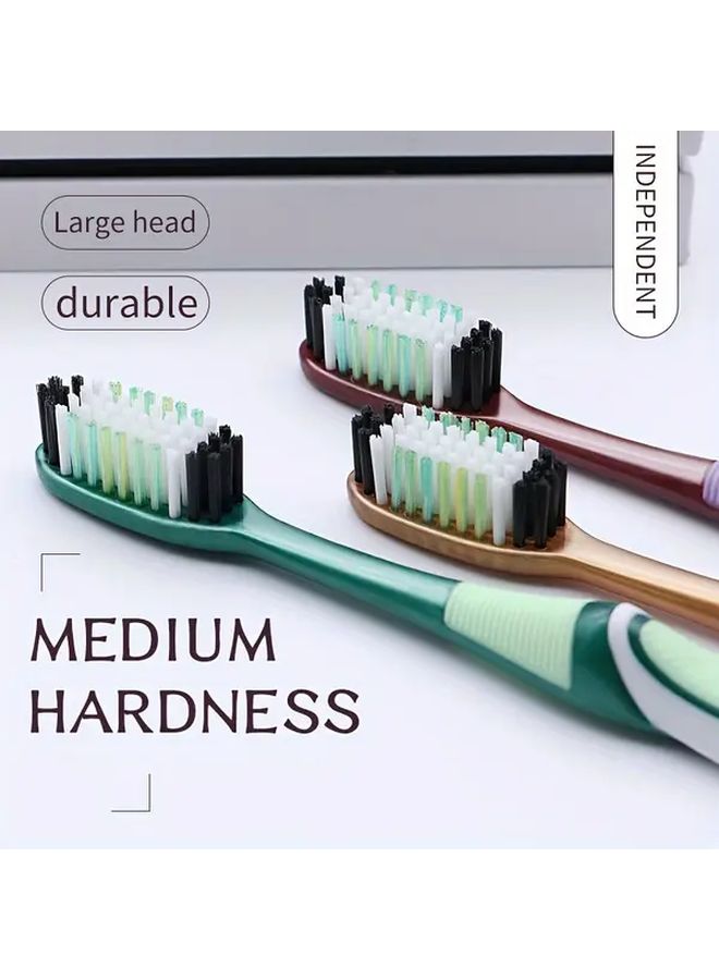 4pcs Medium Hardness Nylon Bristle Toothbrush Set Random Colors For Family - Image 1