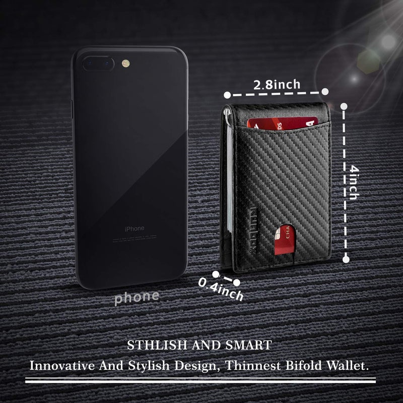 RUNBOX Slim Wallet for Men Genuine Leather RFID Blocking Bifold Minimalist Front Pocket Mens Wallet with Money Clip Thin Gift Box - Image 3