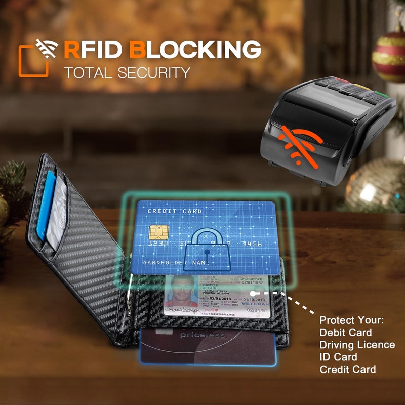 RUNBOX Slim Wallet for Men Genuine Leather RFID Blocking Bifold Minimalist Front Pocket Mens Wallet with Money Clip Thin Gift Box - Image 5