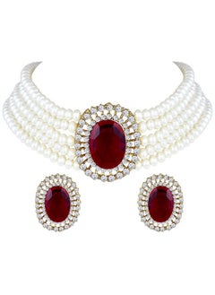 I Jewels I Jewels Gold Plated Traditional Stone Studded Pearl Choker Necklace Jewellery Set For Women/Girls (ML316M)  - Image 1