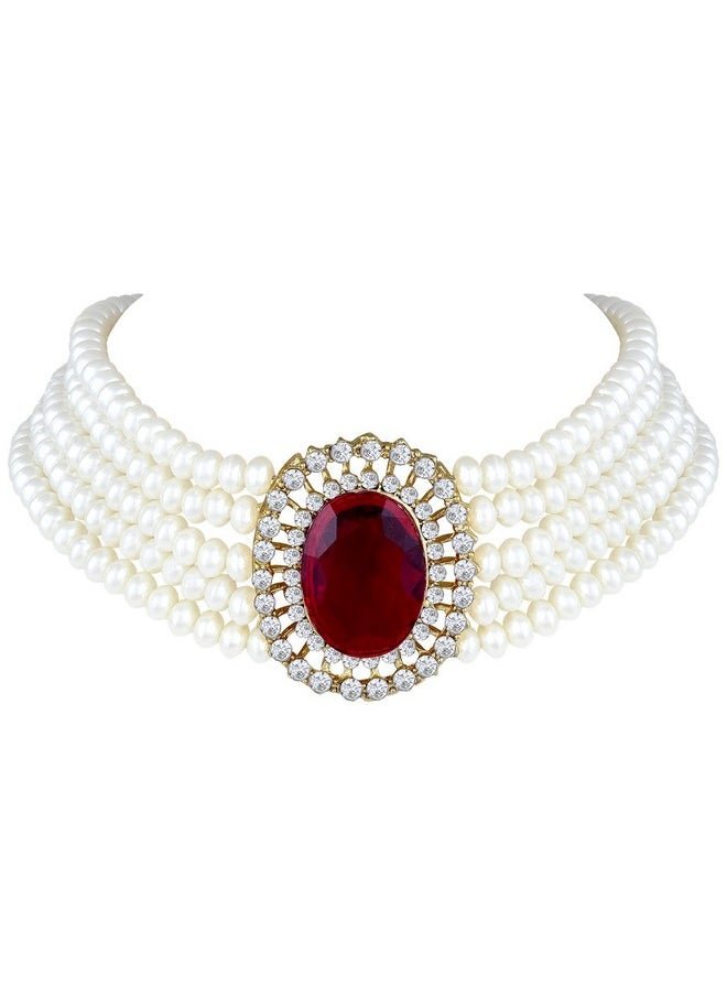I Jewels - I Jewels Gold Plated Traditional Stone Studded Pearl Choker Necklace Jewellery Set For Women/Girls (ML316M) - Image 1
