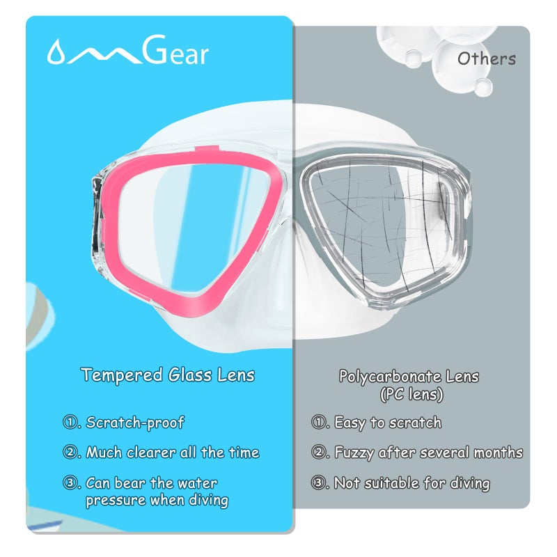 OMGear نظارات السباحة للأطفال من OMGear، قناع السباحة السيليكوني، معدات الغطس للأطفال، نظارات الغطس بزجاج مقسى مع غطاء للأنف، نظارات الغوص مع غطاء حزام قناع نيونبرين لطيف (وردي) - Image 5