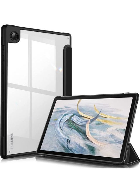 Samsung Galaxy Tab A8 Case 10.5 Inch 2022 Model (SM-X200/X205), Shockproof Cover with Clear Transparent Back Shell, Support Auto Wake/Sleep, Trifold Stand Smart Case (Black)