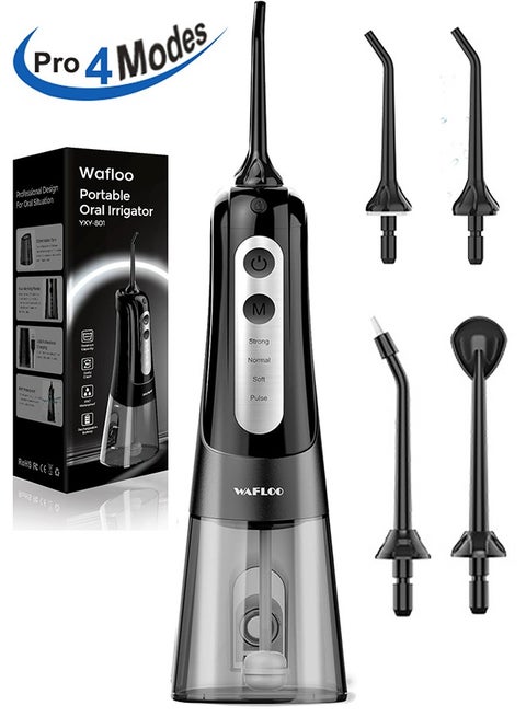 Cordless Water Dental Flosser for Teeth, with 4 Jet Tips, 300ML Tank Oral Irrigator Portable with 4 Modes IPX7 Waterproof Rechargeable Water Floss for Home Travel, Adults Teeth Cleaning (Black)