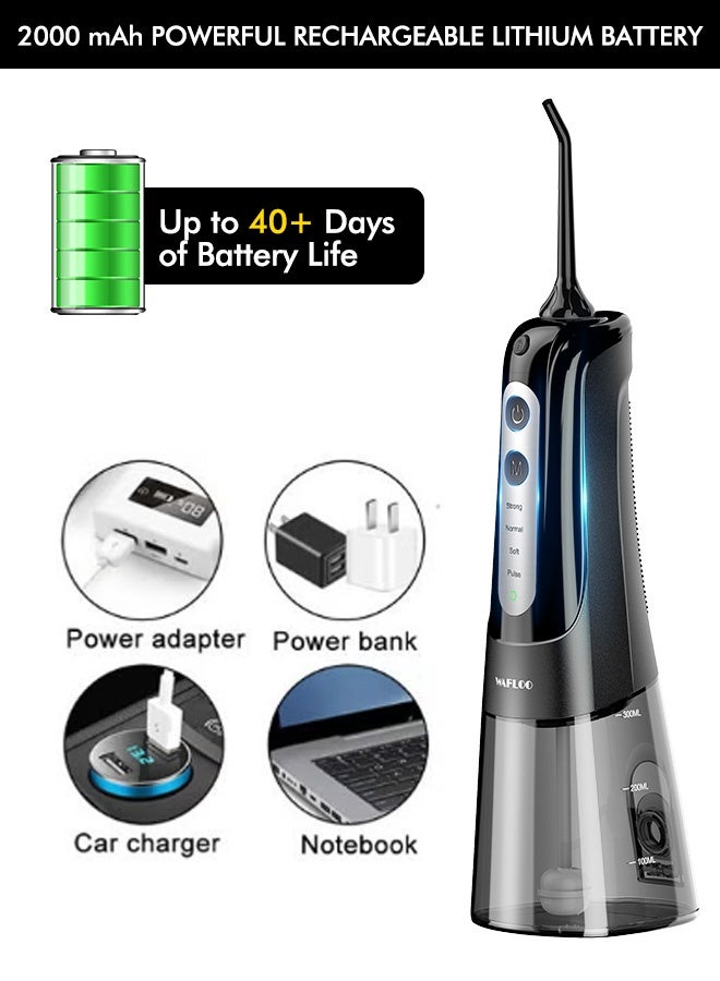 WAFLOO Cordless Water Dental Flosser for Teeth, with 4 Jet Tips, 300ML Tank Oral Irrigator Portable with 4 Modes IPX7 Waterproof Rechargeable Water Floss for Home Travel, Adults Teeth Cleaning (Black) - Image 4