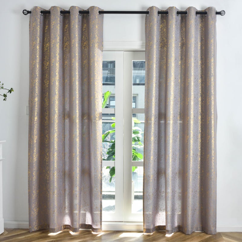 TERLYTEX TERLYTEX Grey Gold Curtains 95 Inch Length for Living Room  Metallic Gold Foil Spray Spots Gold Shimmer Curtains  Grommet Privacy Semi-Sheer Curtains  52 x 95 Inch  2 Panels  Grey Gold - Image 2