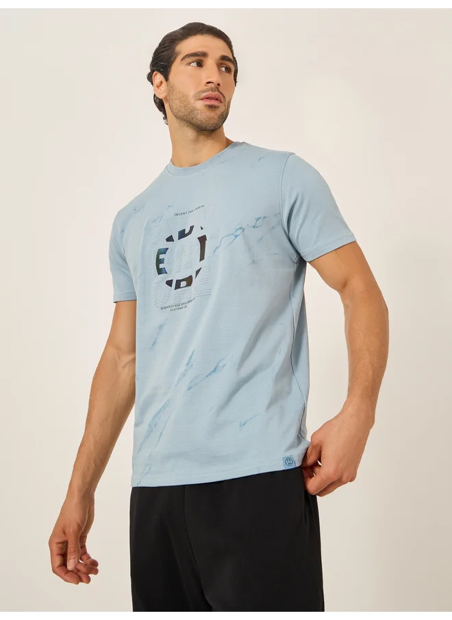 فورت كولينز Fort Collins Men Blue Graphic Print Crew Neck T-Shirt