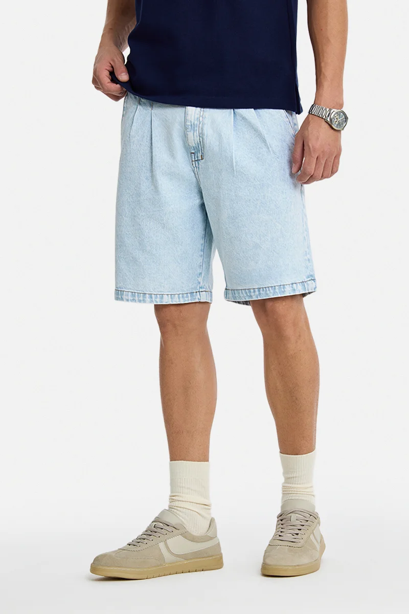 سنيتش Light Blue Textured Regular Fit Shorts
