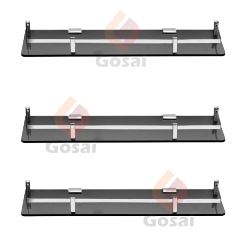 GOSAI Bathroom Accessories Acrylic + Stainless Steel Transparent Black Glass Shelf Bathroom Shelf | Kitchen Shelf 15 x 5 Inch Pack of 3 Pcs Set - Image 5