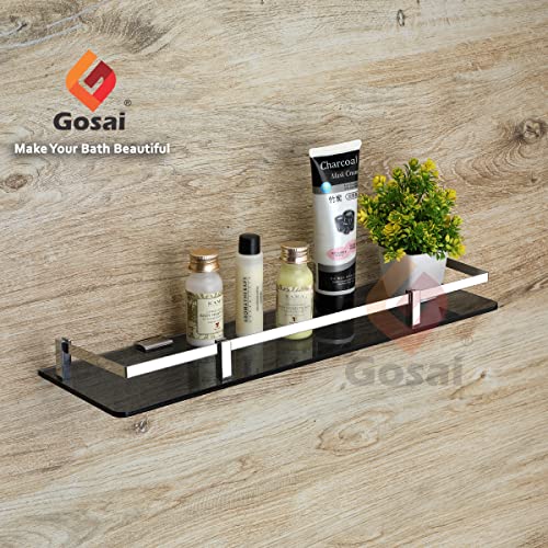 GOSAI Bathroom Accessories Acrylic + Stainless Steel Transparent Black Glass Shelf Bathroom Shelf | Kitchen Shelf 15 x 5 Inch Pack of 3 Pcs Set - Image 2