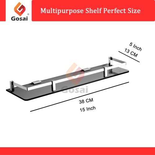GOSAI Bathroom Accessories Acrylic + Stainless Steel Transparent Black Glass Shelf Bathroom Shelf | Kitchen Shelf 15 x 5 Inch Pack of 3 Pcs Set - Image 3