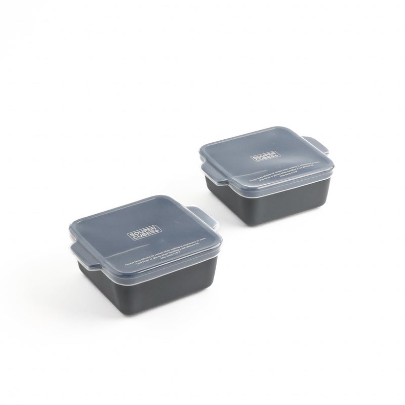 Souper Cubes Stoneware 2.0-5" x 5" Baking Dishes for Oven, Made in USA, Premium Mini Ceramic Baking Dishes with Silicone Covers for Individual Portions, Set of 2 - Charcoal - Image 1