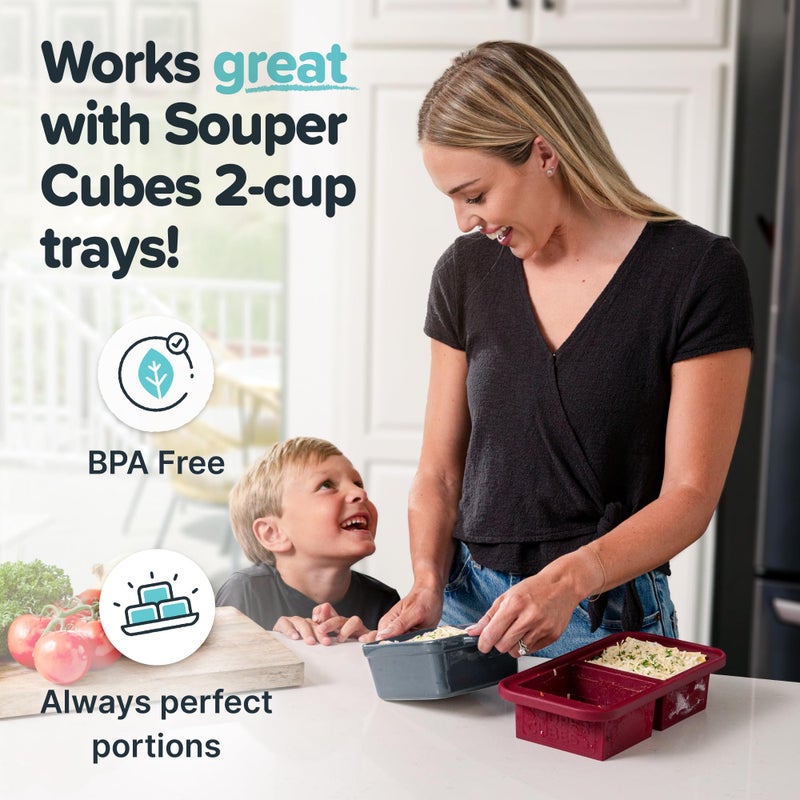 Souper Cubes Stoneware 2.0-5" x 5" Baking Dishes for Oven, Made in USA, Premium Mini Ceramic Baking Dishes with Silicone Covers for Individual Portions, Set of 2 - Charcoal - Image 4