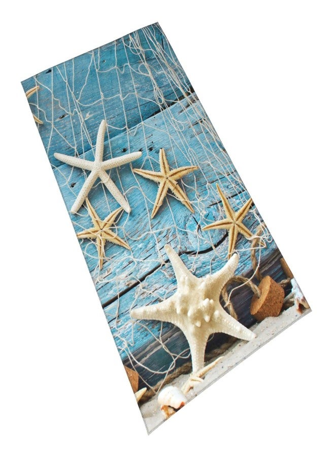 COVASA Nautical Starfish Hand Towels for Bathroom Set of 2,Tropical Summer Beach Seashell on Aqua Blue Wood Board Bathroom Hand Towel Soft Absorbent Small Bath Towels Kitchen Guest Towel for Spa 16"x28" - Image 2