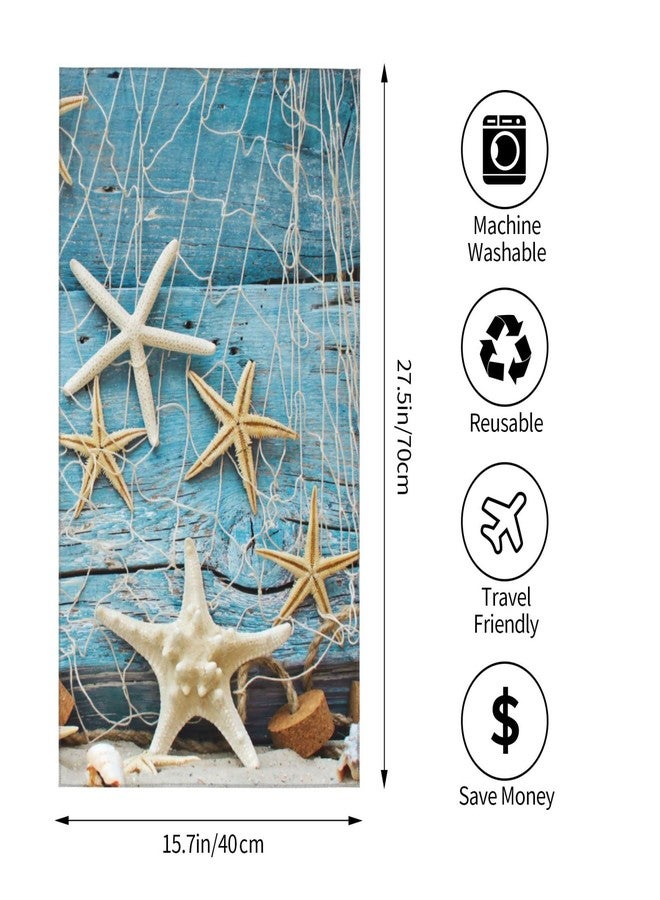 COVASA Nautical Starfish Hand Towels for Bathroom Set of 2,Tropical Summer Beach Seashell on Aqua Blue Wood Board Bathroom Hand Towel Soft Absorbent Small Bath Towels Kitchen Guest Towel for Spa 16"x28" - Image 3