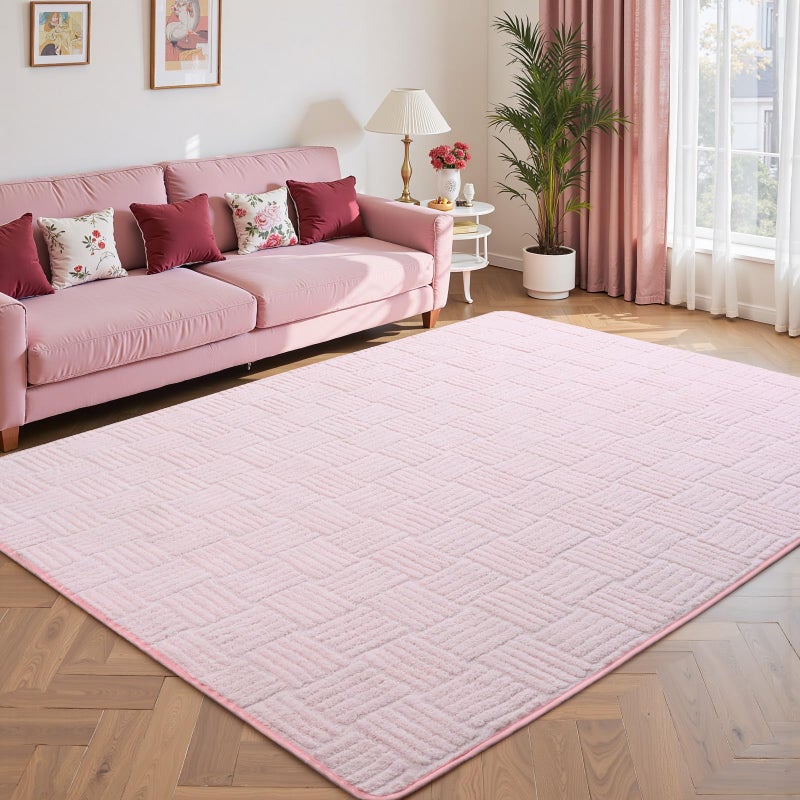 Flagover 3x5 Pink Washable Shag Area Rug for Girls Bedroom, Modern Geometric Non Slip Living Room Rugs, Fluffy Soft Thick Carpet for Kids Room, Dorm, Office, Bedside, Entryway and Home Decor - Image 1