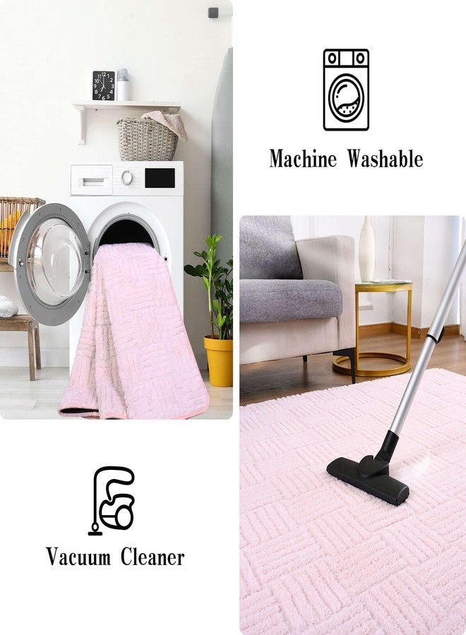 Flagover 3x5 Pink Washable Shag Area Rug for Girls Bedroom, Modern Geometric Non Slip Living Room Rugs, Fluffy Soft Thick Carpet for Kids Room, Dorm, Office, Bedside, Entryway and Home Decor - Image 3