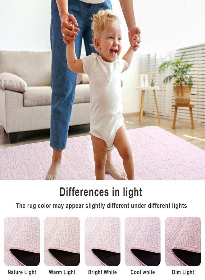 Flagover 3x5 Pink Washable Shag Area Rug for Girls Bedroom, Modern Geometric Non Slip Living Room Rugs, Fluffy Soft Thick Carpet for Kids Room, Dorm, Office, Bedside, Entryway and Home Decor - Image 5