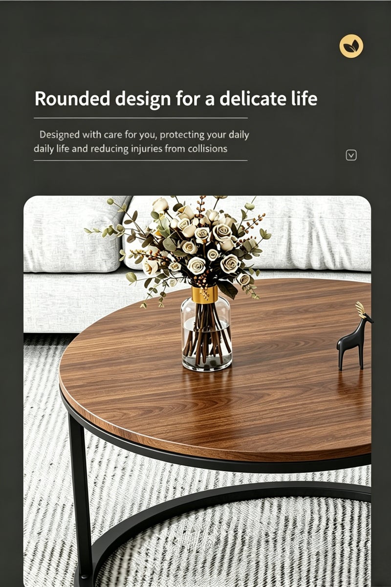 Shangxing Central coffee table set (2 pieces), nested design, round central coffee table, modern wooden side table, wooden tabletop, metal legs, suitable for living room use. - Image 3