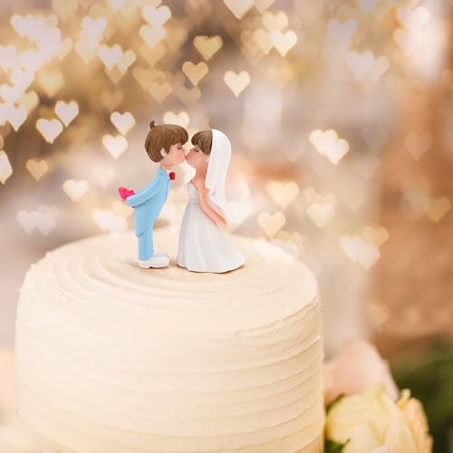 BuleVina 2.2" Wedding Cake Topper Bride Groom, Resin Couple Statue Decorative Figurine, Rustic Vintage Miniature for Anniversaries Doll Engagement Parties Bridal Shower, Scene Figure Sand Table Cake Decoration - Image 5